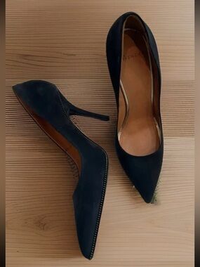 Givenchy Women’s Blue Black‎ Suede Leather Bronze Zipper Pointed Pump Heel 38